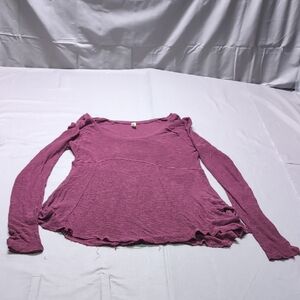 Free People Ruffled Red Long Sleeve Blouse